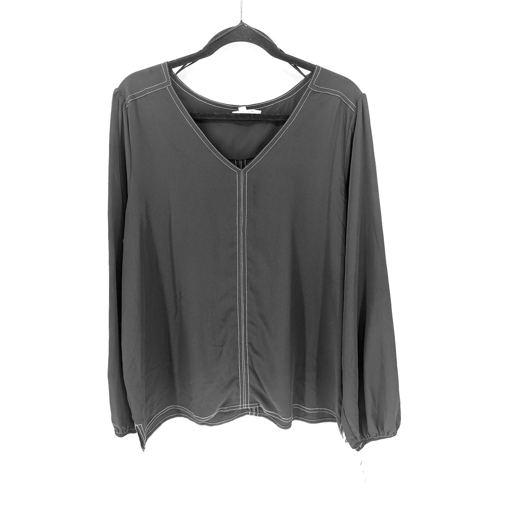New Nine Britton Oversized V Neck Ballon Sleeve Top Size 1X Office Minimalist
